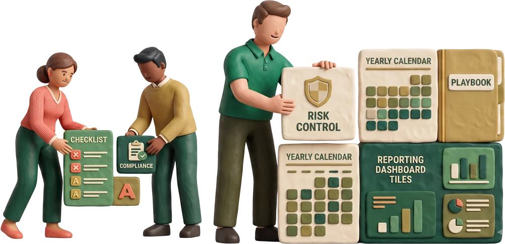 Corporate A team building insurance controls, calendars, playbooks and reporting tools